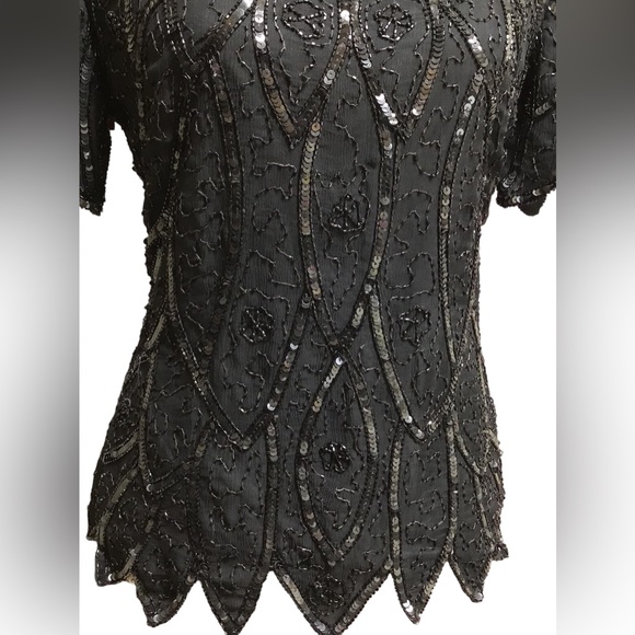Vintage Stenay 100% Silk/Beaded/Sequins Black Top (reduced 5/11 Few loose beads - Picture 5 of 10
